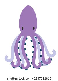 Purple octopus in flat style. Beautiful underwater inhabitant.