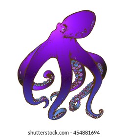 purple octopus hand drawn vector illustration