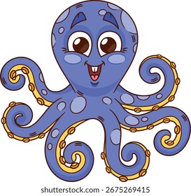 Purple octopus marine character vector illustration