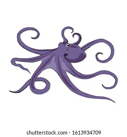 Purple octopus. Ocean inhabitants. Cartoon flat logo, t-shirt print design.