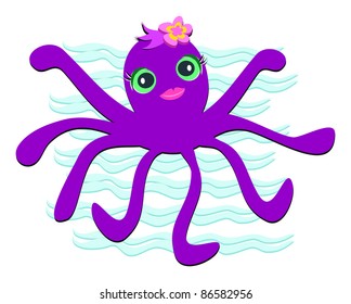 Purple Octopus with a Pink Flower