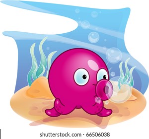 Purple octopus in the sea