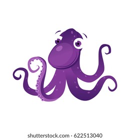 Purple octopus sea creature. Colorful cartoon character