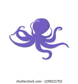 Purple octopus silhouette isolated. Soft-bodied mollusk. Sea and ocean theme.