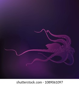 purple octopus. Tentacles. Living monster