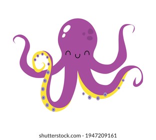 Purple Octopus with Tentacles as Sea Animal Floating Underwater Vector Illustration