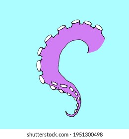 Purple octopus tentacles. The tentacle of an octopus and cuttlefish. Sea animal with suction cups. Color flat vector illustration. 