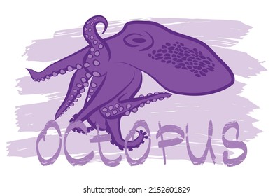 Purple octopus and text "octopus" vector illustration