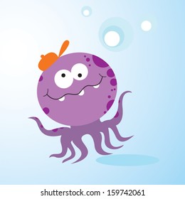 Purple octopus. Vector Illustration.
