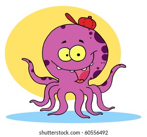Purple Octopus Wearing A Hat