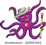 Purple octopus with zebra hat and pimp stick vector isolated