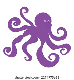 Purple octopus.Cartoon style. Vector illustration isolated on white background.