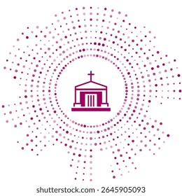 Ícone de cripta roxo antigo isolado no fundo branco. Símbolo do cemitério. Ossário ou cripta para enterro de mortos. Pontos aleatórios de círculo abstrato. Vetor