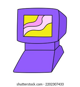 Purple old retro computer. Vector nostalgic illustration in y2k, 00s, 90s concept