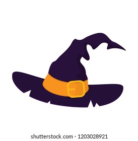 Purple old witch hat isolated on white background. 