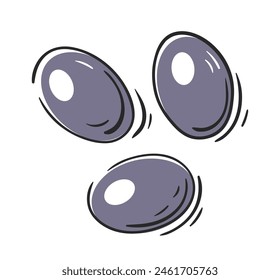 Purple olives isolated on white background. Olives icon in vintage cartoon style. Vector illustration
