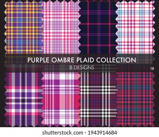 Purple Ombre Plaid textured seamless pattern collection includes 8 design swatches suitable for fashion textiles and graphics