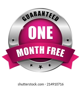 Purple one month free badge with metallic border on white background