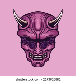 Purple Oni Demon Head Character Mascot