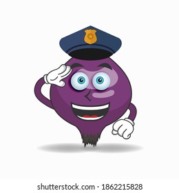 The Purple Onion mascot character becomes a policeman. vector illustration