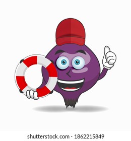 The Purple Onion mascot character becomes a lifeguard. vector illustration