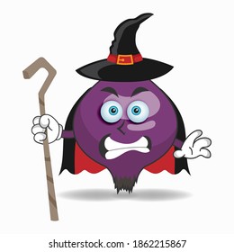 The Purple Onion mascot character becomes a magician. vector illustration