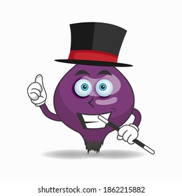 The Purple Onion mascot character becomes a magician. vector illustration