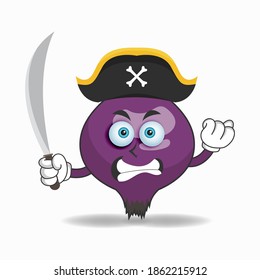 The Purple Onion mascot character becomes a pirate. vector illustration