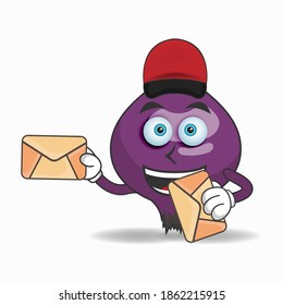 The Purple Onion mascot character becomes a mail deliverer. vector illustration