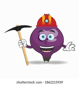 The Purple Onion mascot character becomes a miner. vector illustration
