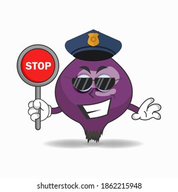 The Purple Onion mascot character becomes a policeman. vector illustration