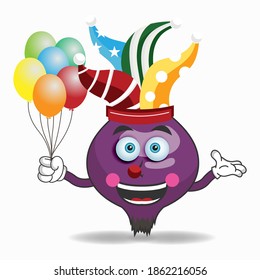 The Purple Onion mascot character becomes a clown. vector illustration