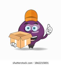 The Purple Onion mascot character is a delivery person. vector illustration