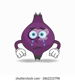 Purple Onion mascot character with sad expression. vector illustration
