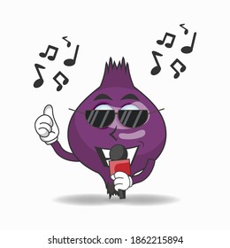 The Purple Onion mascot character is singing. vector illustration
