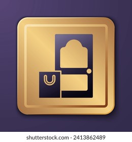 Purple Online ordering and fast food delivery icon isolated on purple background. Gold square button. Vector