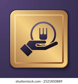 Purple Online ordering and fast food delivery icon isolated on purple background. Gold square button. Vector Illustration