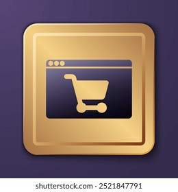 Purple Online shopping on screen icon isolated on purple background. Concept e-commerce, e-business, online business marketing. Gold square button. Vector