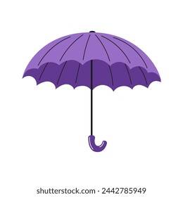 Paraguas abierto púrpura con asa de gancho. Ilustración de vector