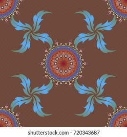Purple and orange abstract ornament, vector seamless pattern of abstract decorative elements.