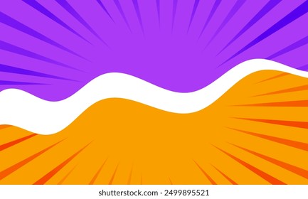 Purple and orange background with white wave lines in the center. The purple color scheme gives the impression of being able to attract attention and can exude power, luxury and wisdom in the image.