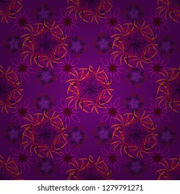 Purple, orange and black colors vector seamless pattern with many flowers.
