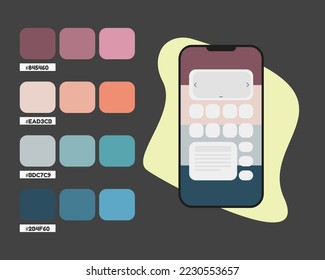 Purple orange blue mobile app color palette, RGB color codes for mobile application, warm colors catalog, design and edit idea, colour matching, harmonious colours palette sample for mobile phone app