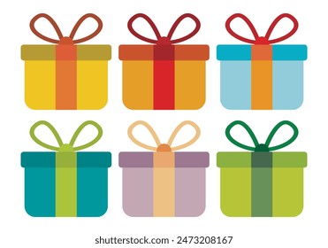 Purple, orange, blue, yellow and green gifts icon sheet