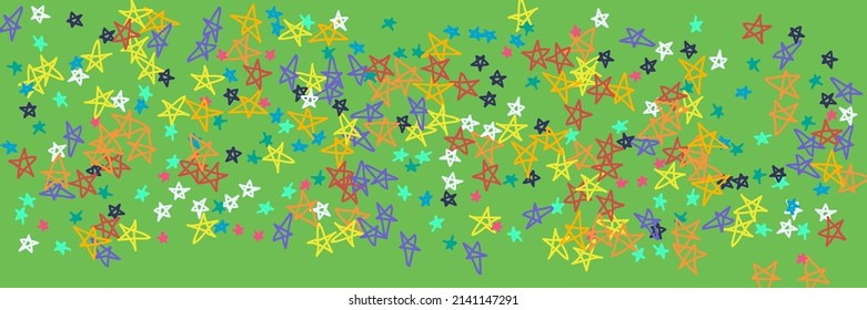 Purple Orange Bright Pink Grey Neon White Handdrawn Stars. Mint Chaotic Kids Stars Vibrant Violet Kids Picture. Naive Green Red Childish Turquoise Vivid Yellow Blue Background.