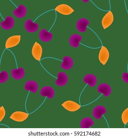 Purple and orange cherry on a green background