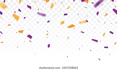 Purple and orange confetti, ribbon banner, isolated on transparent background