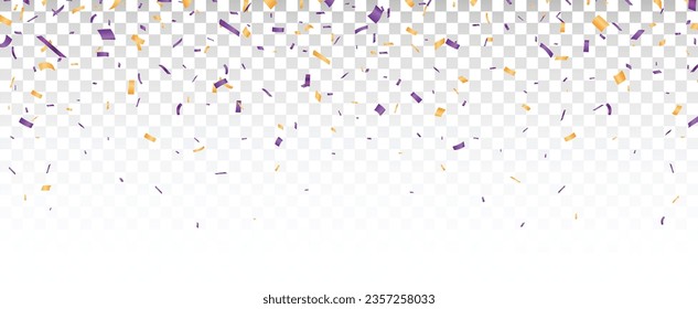 Purple and orange confetti, ribbon banner, isolated on transparent background