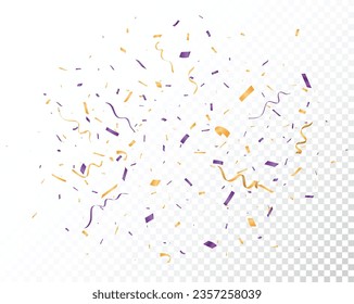 Purple and orange confetti, ribbon banner, isolated on transparent background