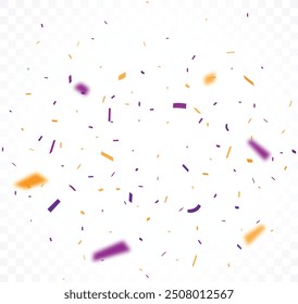 Purple and orange confetti, ribbon banner, isolated on transparent background